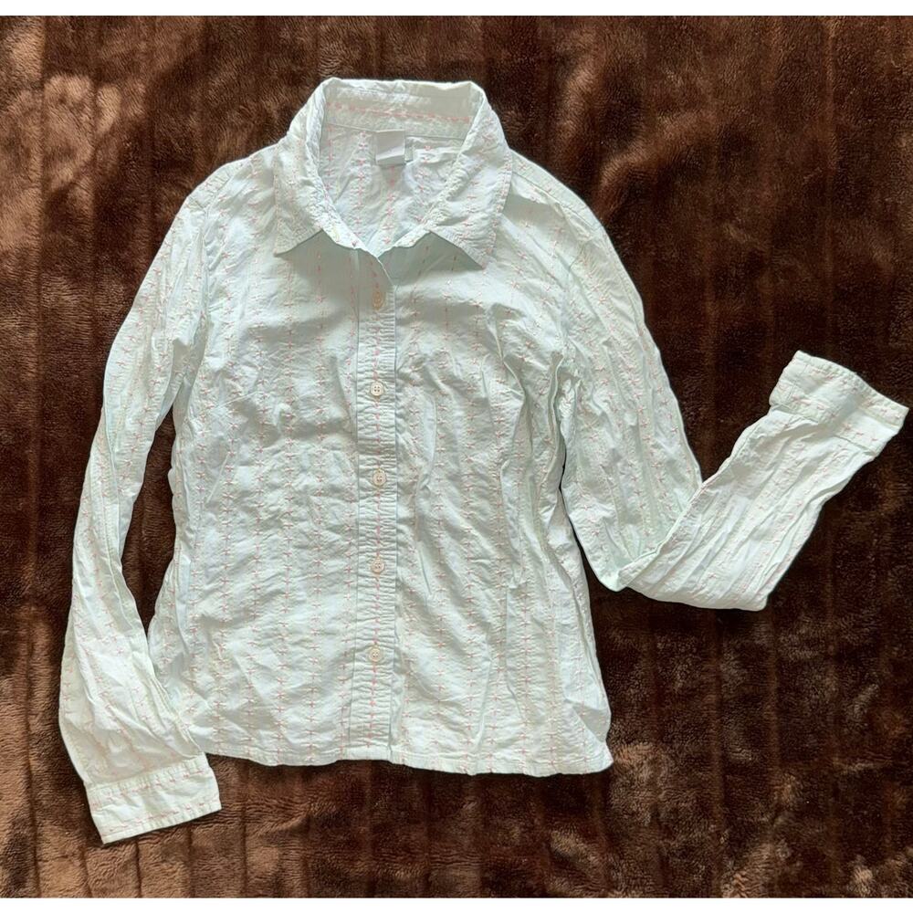 Odille XS/S Pale Green Button Front Shirt‎ with Pickstitched Fabric FS